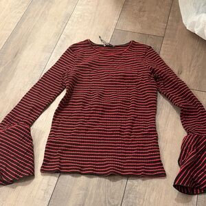 Zara Black and Red Striped Long Sleeve Top